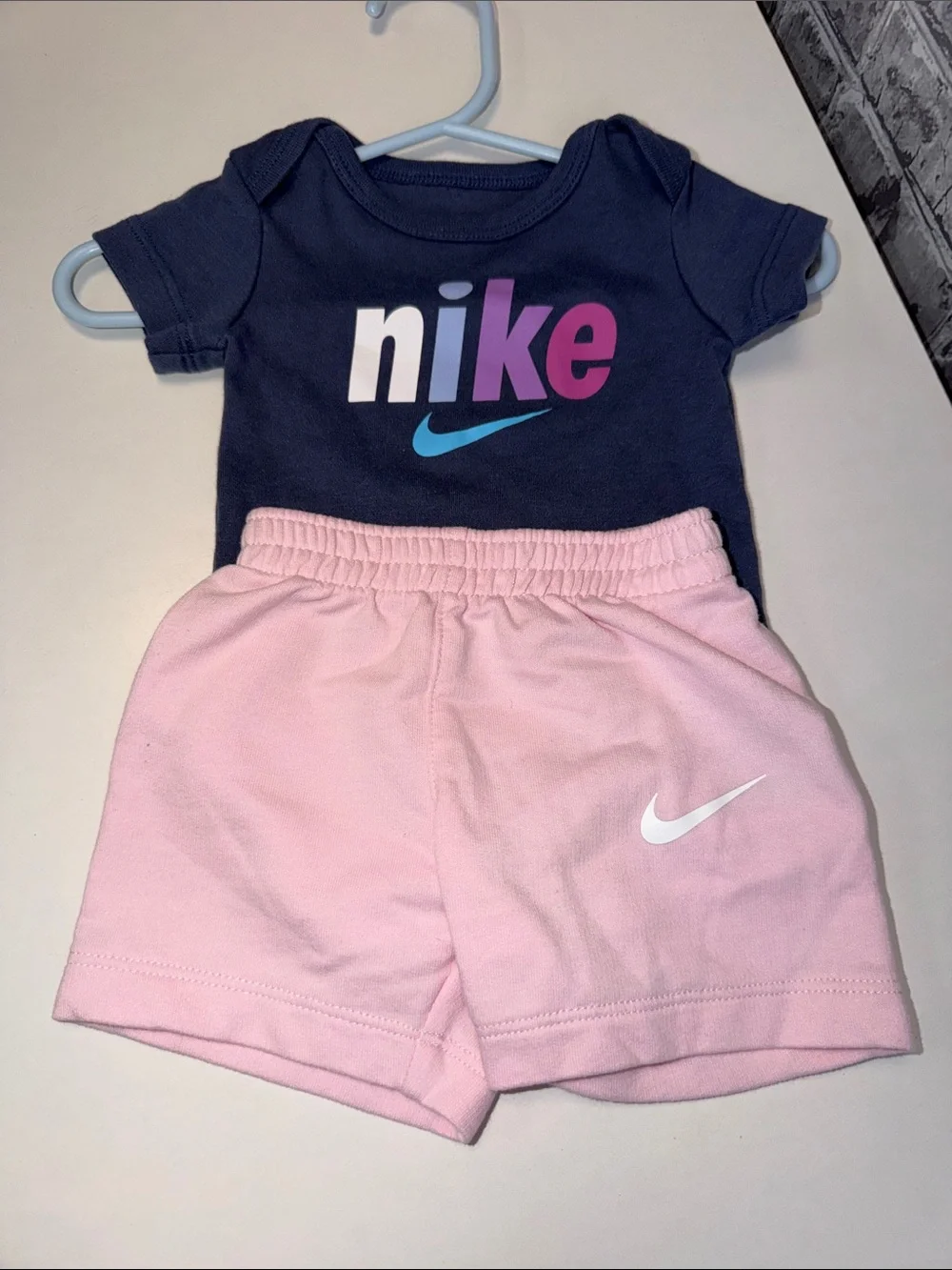 Baby girl Nike Navy and Pink Baby Logo Set